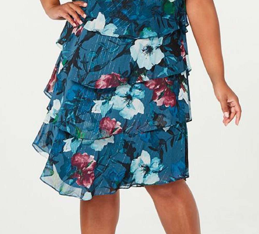 Vestido feminino em camadas SL Fashions, azul, tamanho 24W