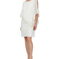 Vestido tubinho assimétrico com acabamento em folha de alumínio SL Fashions, tamanho 6, branco