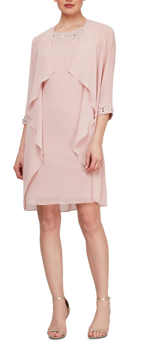 SL Fashions Women's Beaded Neck Jacket Dress Pink Size 18