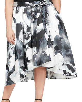 Vestido feminino SL Fashions com saia floral e decote embelezado, preto, tamanho 16W