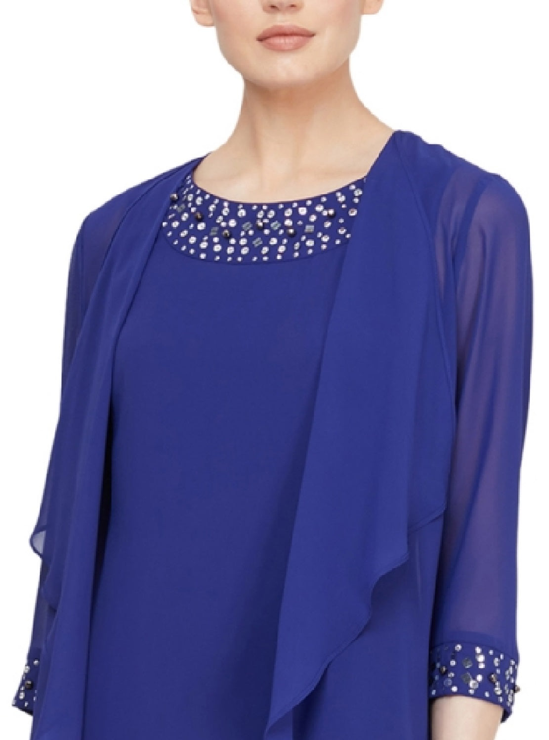 Vestido tubinho sem mangas com decote em contas e jaqueta SL Fashions feminino, tamanho 14, azul