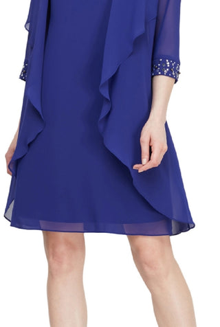 Vestido tubinho sem mangas com decote em contas e jaqueta azul SL Fashions feminino, tamanho 16