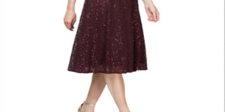 Vestido midi de renda com lantejoulas SL Fashions feminino, tamanho 16, vinho