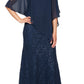 Vestido de renda com lantejoulas e chiffon popover feminino SL Fashions, azul, tamanho 16