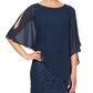 Vestido de renda com lantejoulas e chiffon popover feminino SL Fashions, azul, tamanho 16