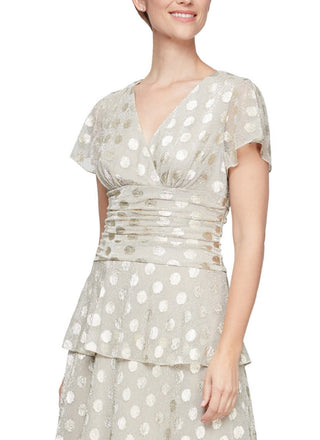 Vestido feminino SL Fashions com cintura franzida e bolinhas metálicas, amarelo, tamanho 10