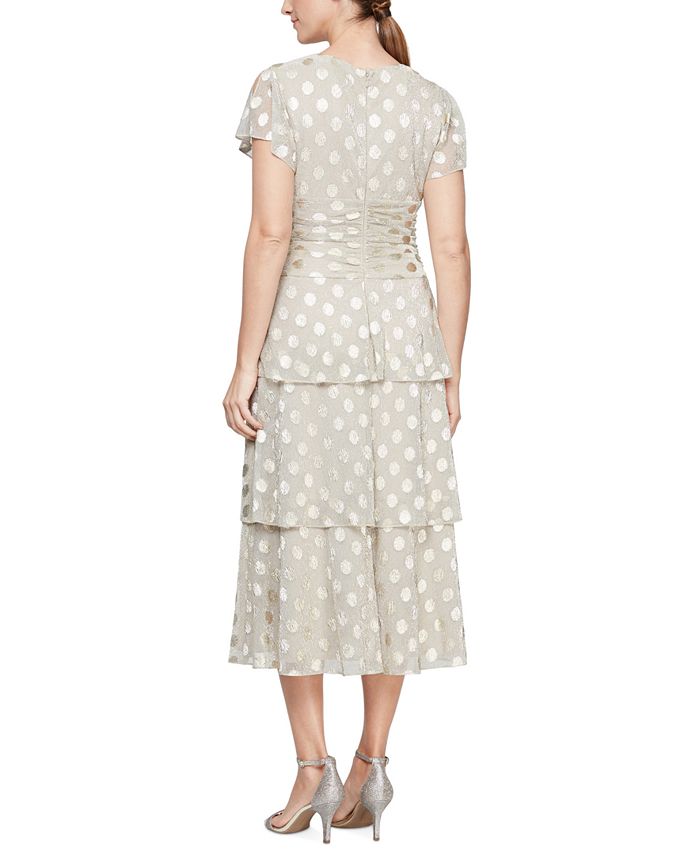 Vestido feminino SL Fashions com pontinhos metálicos e cintura franzida, marrom, tamanho 12
