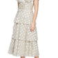 Vestido feminino SL Fashions com pontinhos metálicos e cintura franzida, marrom, tamanho 14