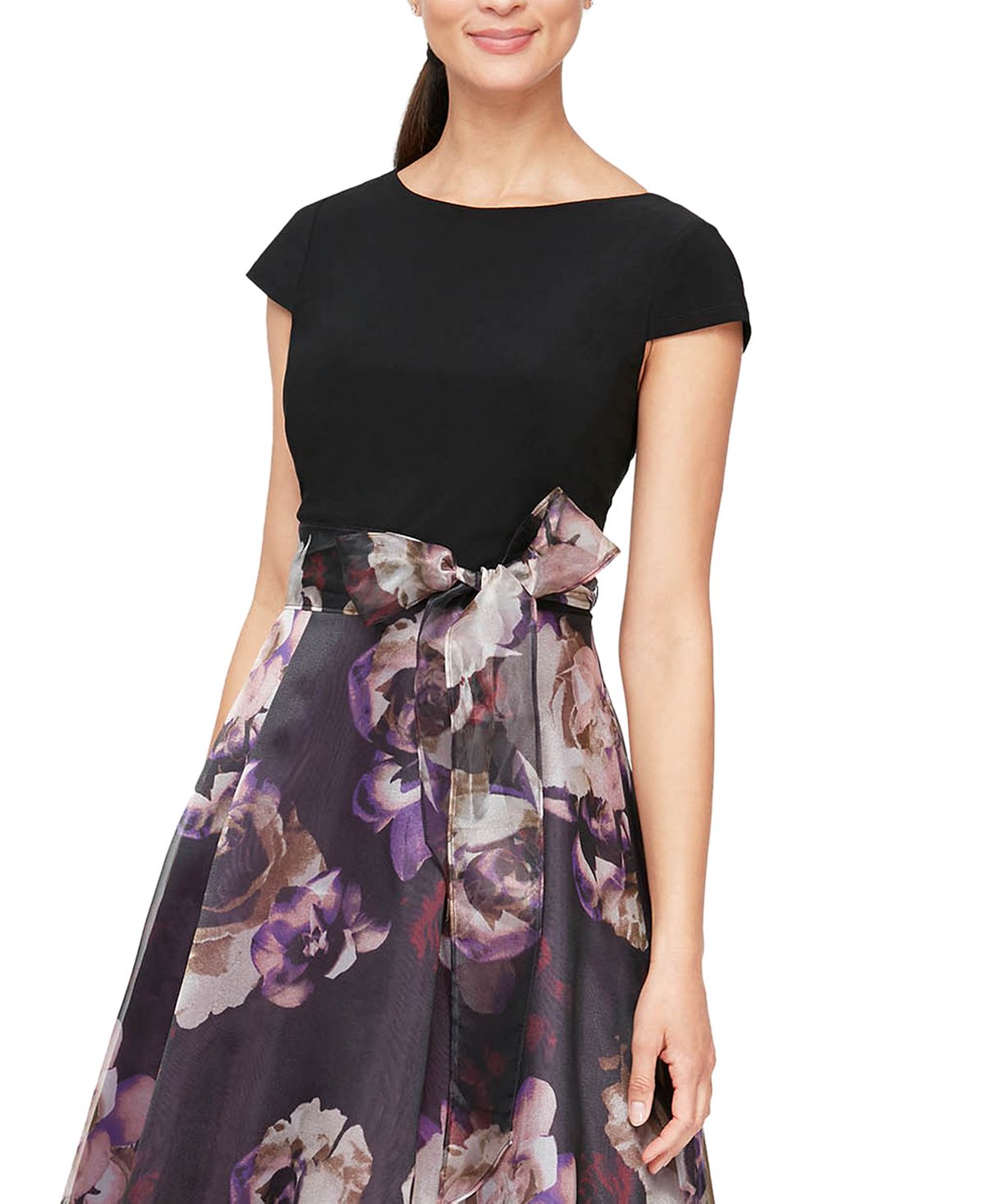 Vestido feminino SL Fashions com saia estampada alta e baixa, roxo, tamanho 12