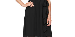 Vestido envelope feminino com babados SL Fashions, preto, tamanho 14