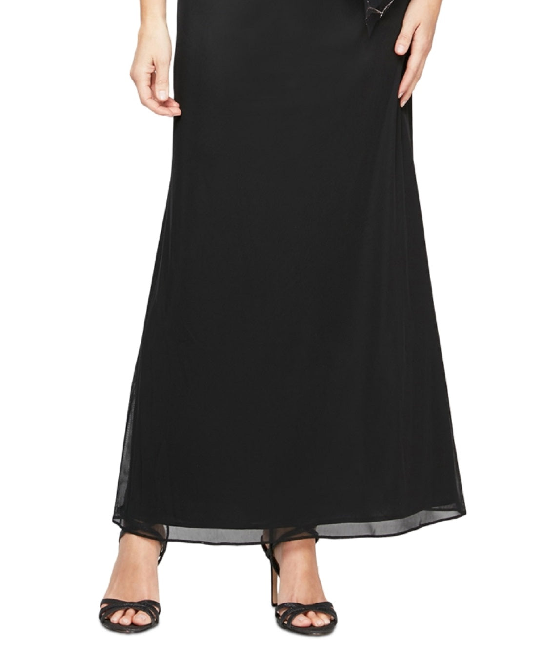 SL Fashions Feminino Popover Decote V Glitter Floral Com Capa Assimétrica Preto Tamanho 6