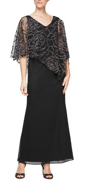 Vestido feminino SL Fashions com decote em V e estampa floral e glitter, preto, tamanho 8