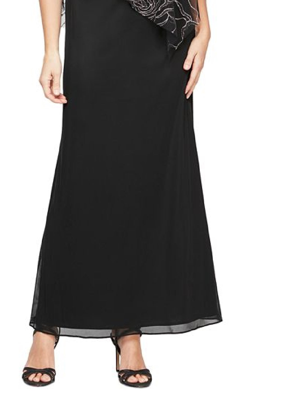 Vestido feminino SL Fashions com decote em V e estampa floral e glitter, preto, tamanho 8
