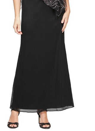 Vestido feminino SL Fashions com decote em V e estampa floral e glitter, preto, tamanho 8