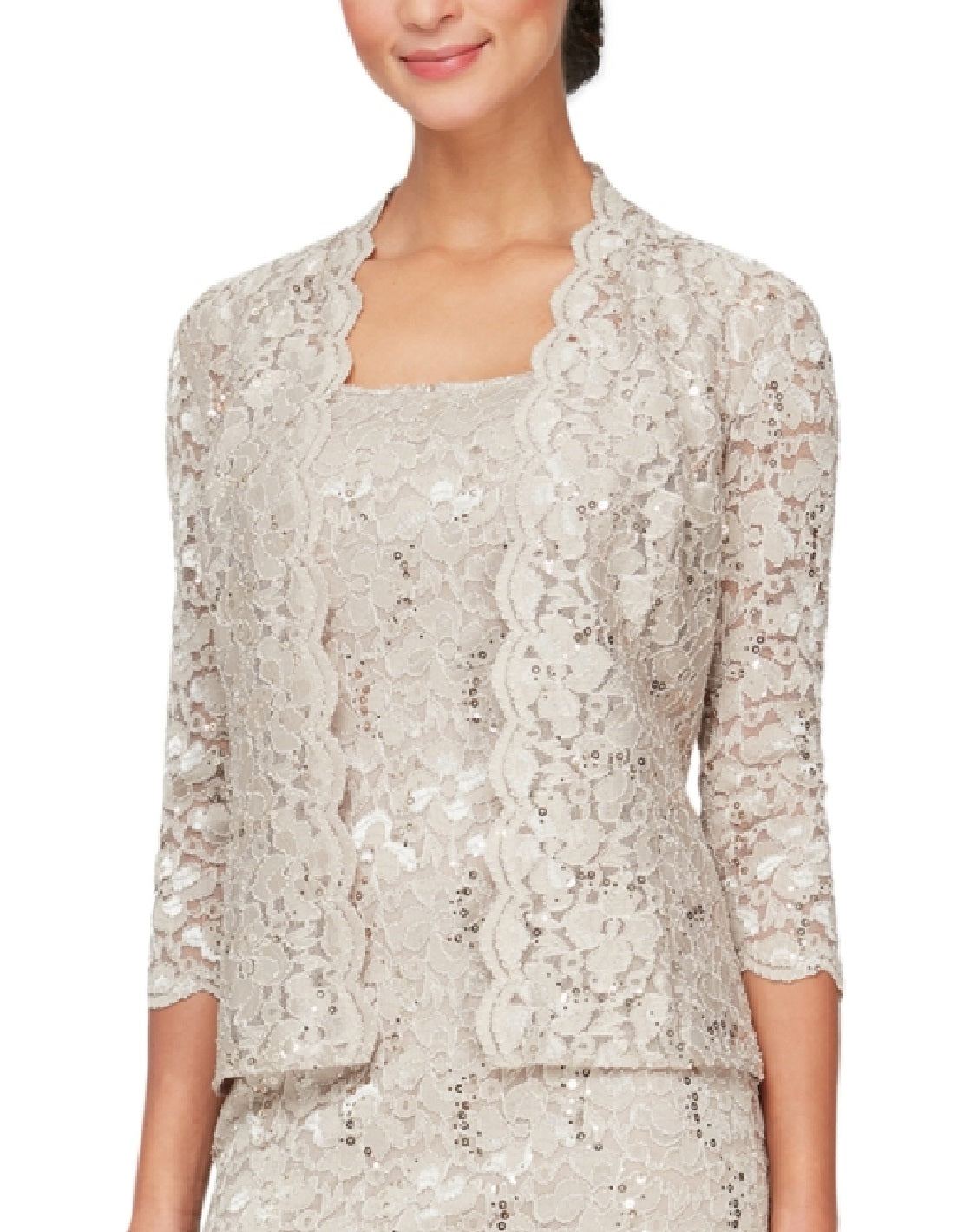 Conjunto de jaqueta de renda e vestido midi feminino SL Fashions, 2 peças, marrom, tamanho 14, pequeno
