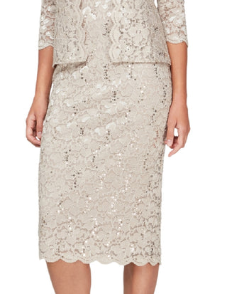 Conjunto de jaqueta de renda e vestido midi feminino SL Fashions, 2 peças, marrom, tamanho 14, pequeno