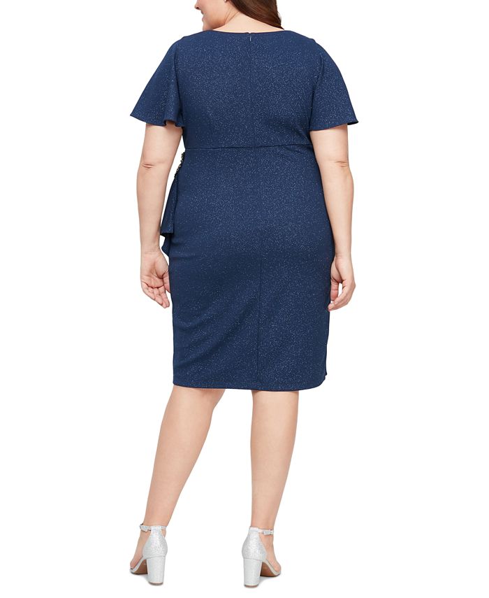 Vestido de malha brilhante feminino SL Fashions azul tamanho 22W