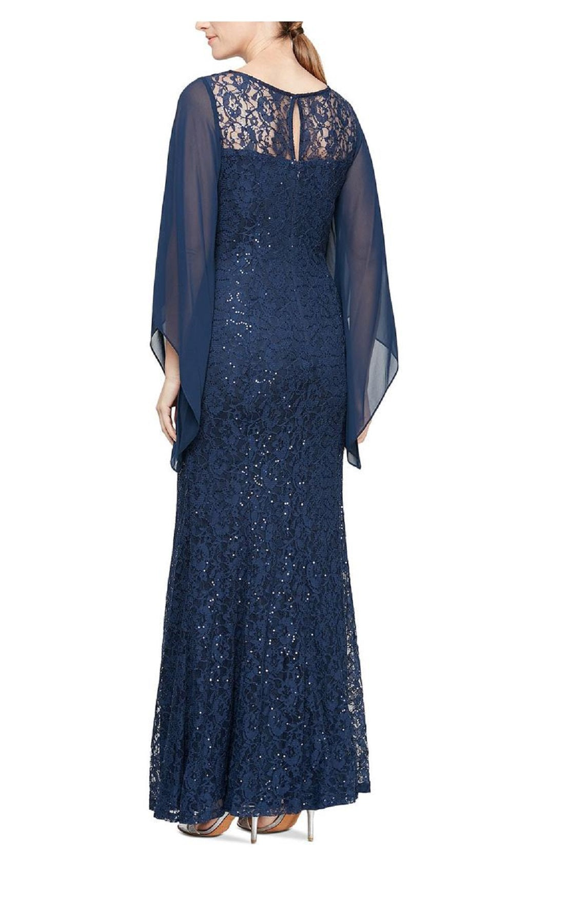 Vestido de renda ilusionista feminino SL Fashions azul tamanho 4