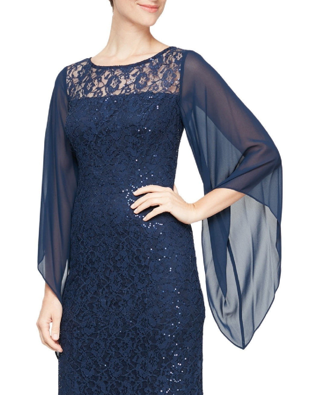 Vestido de renda ilusionista feminino SL Fashions azul tamanho 10