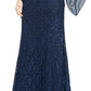 Vestido de renda ilusionista feminino SL Fashions azul tamanho 10