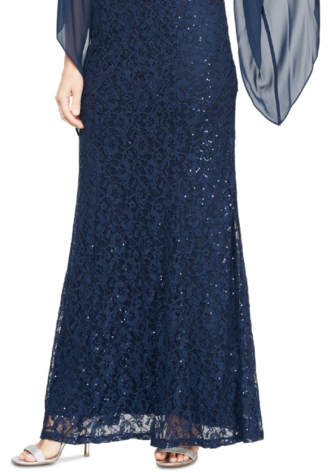 Vestido de renda ilusionista feminino SL Fashions azul tamanho 10