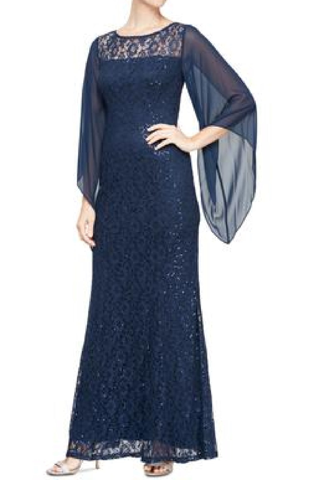 Vestido de renda ilusionista feminino SL Fashions azul tamanho 14