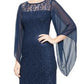 Vestido de renda ilusionista feminino SL Fashions azul tamanho 14