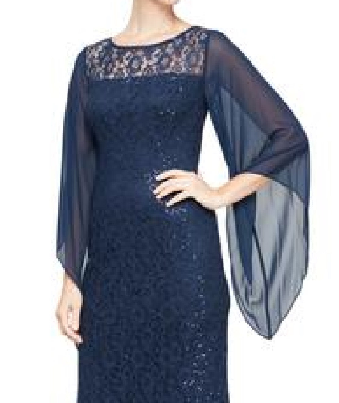 Vestido de renda ilusionista feminino SL Fashions azul tamanho 14