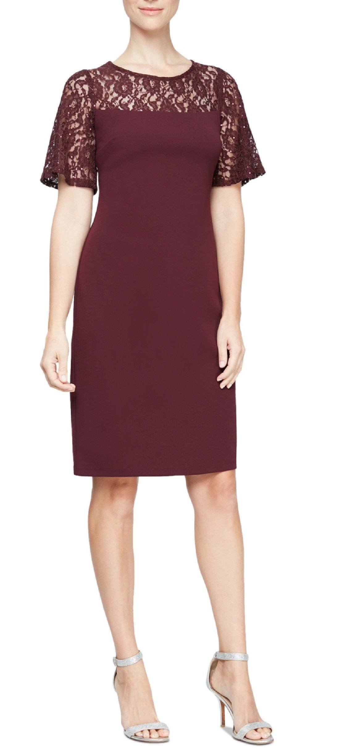 Vestido justo com lantejoulas e renda SL Fashions para mulheres, marrom, tamanho 16