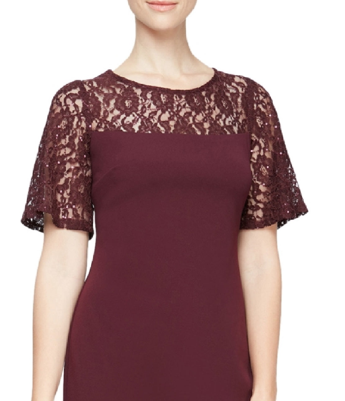 Vestido justo com lantejoulas e renda SL Fashions para mulheres, marrom, tamanho 16