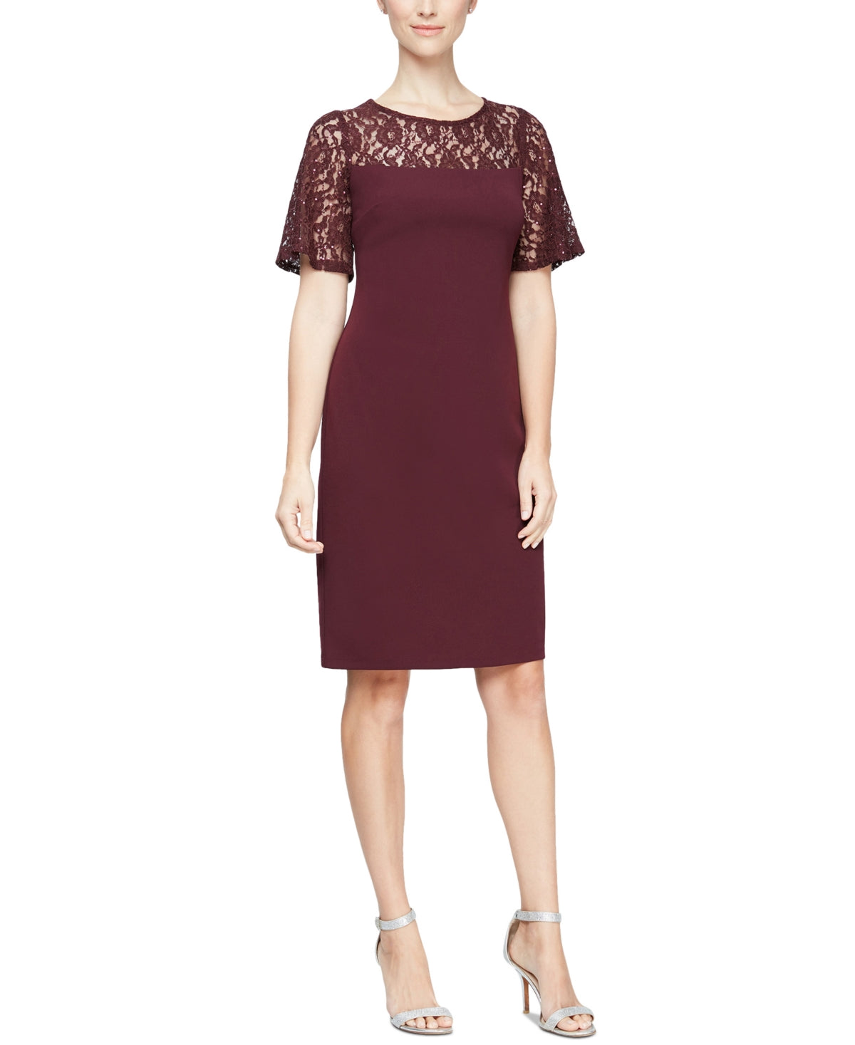 Vestido justo com lantejoulas e renda SL Fashions para mulheres, marrom, tamanho 16