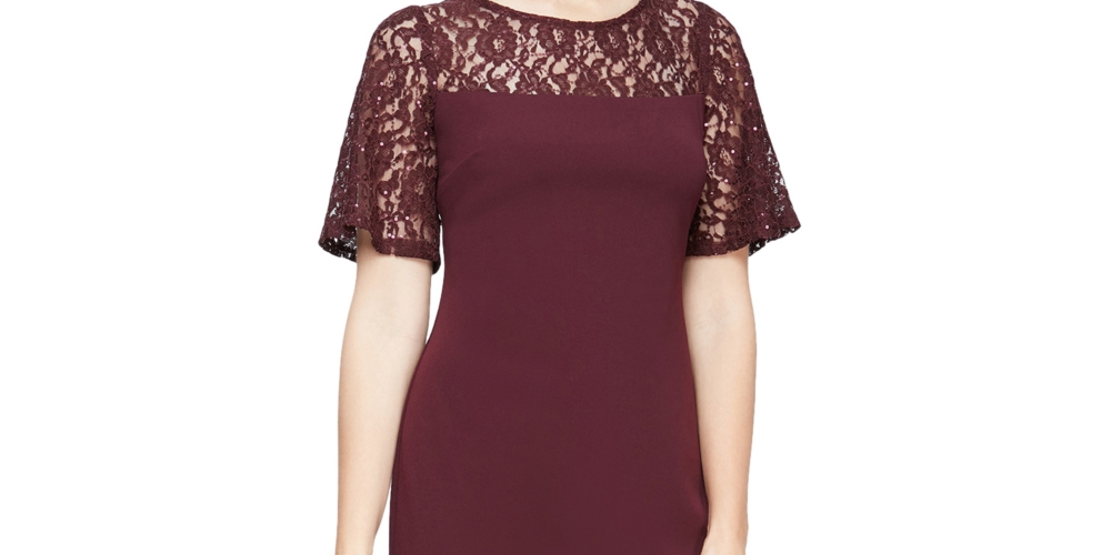 Vestido justo com lantejoulas e renda SL Fashions para mulheres, marrom, tamanho 16