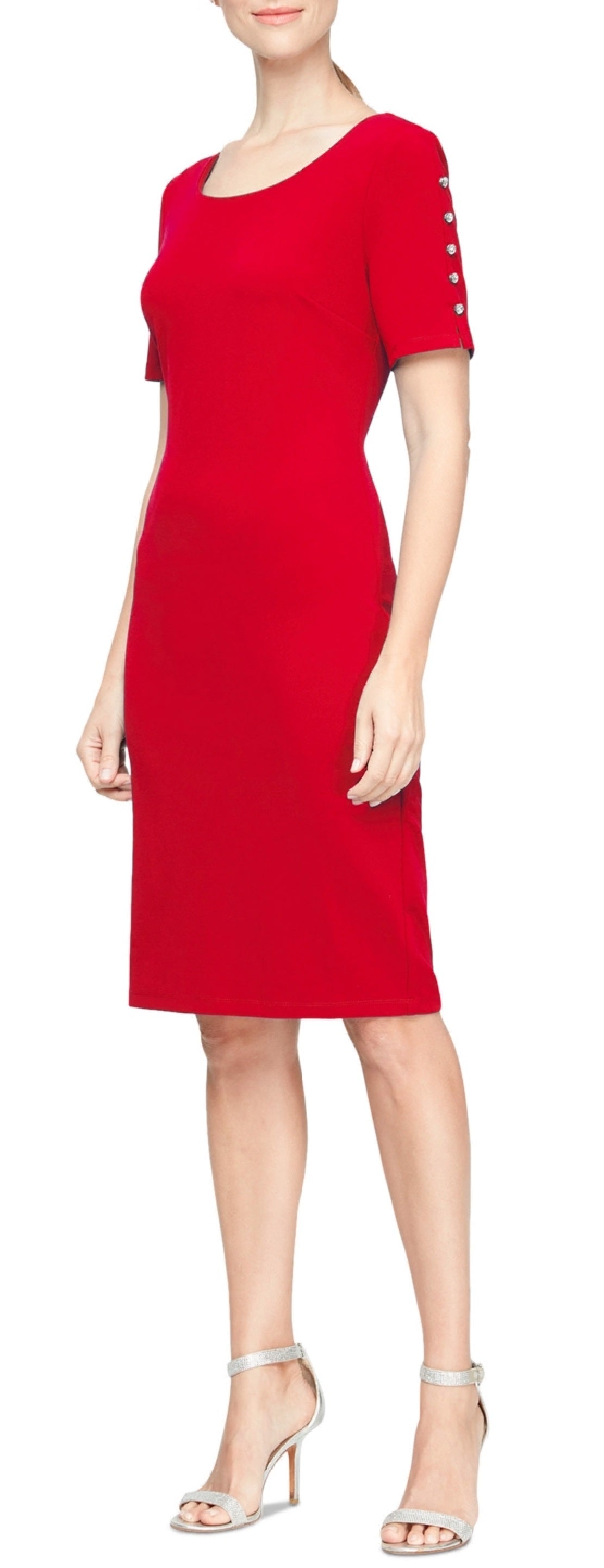 Vestido tubinho com mangas e contas SL Fashions feminino, vermelho, tamanho 12