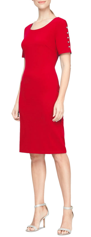 Vestido tubinho com mangas e contas SL Fashions feminino, vermelho, tamanho 12