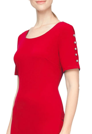 Vestido tubinho com mangas e contas SL Fashions feminino, vermelho, tamanho 12