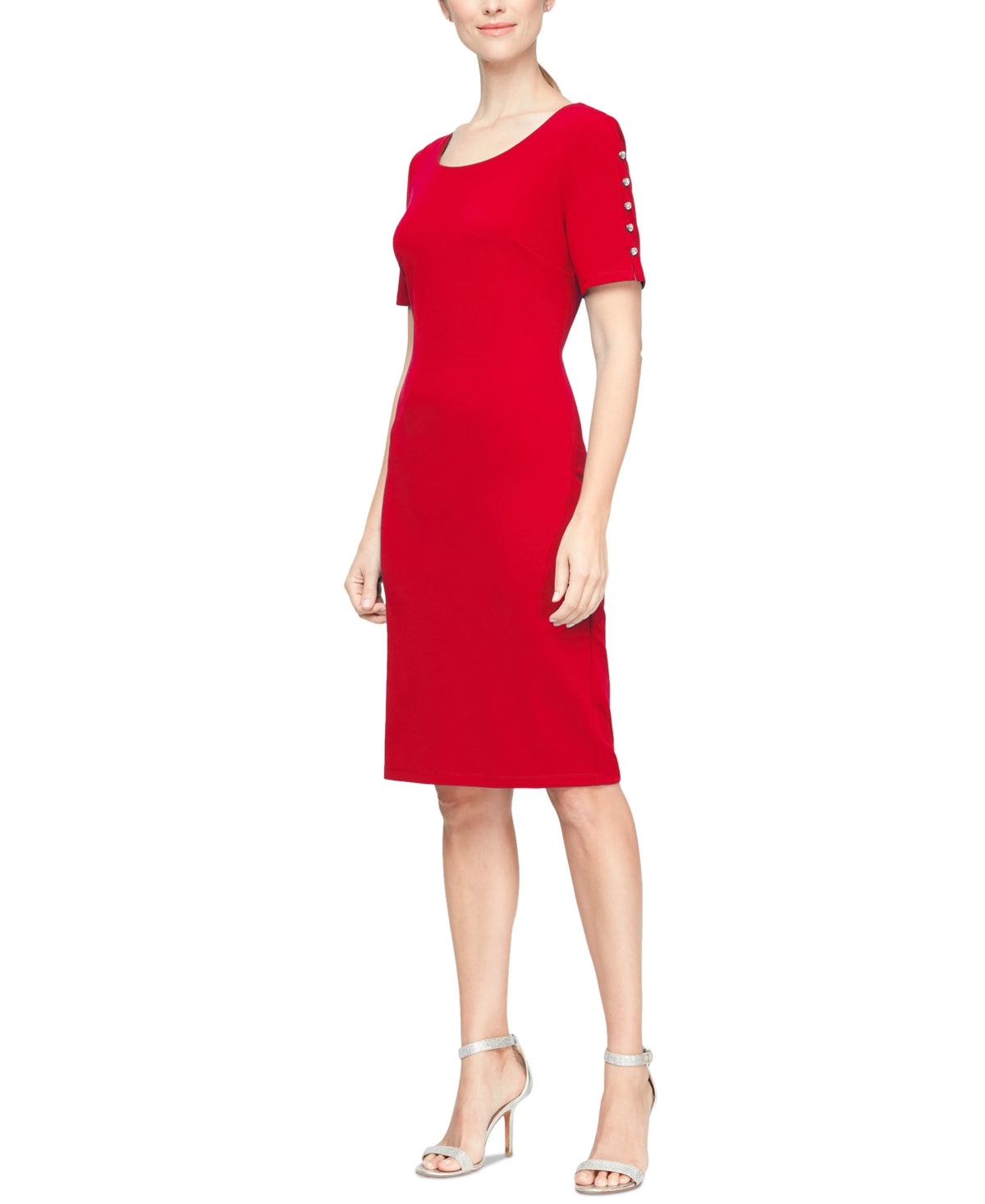 Vestido tubinho com mangas e contas SL Fashions feminino, vermelho, tamanho 12