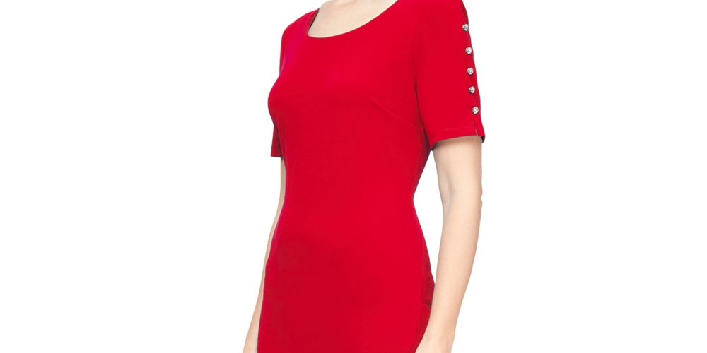 Vestido tubinho com mangas e contas SL Fashions feminino, vermelho, tamanho 12