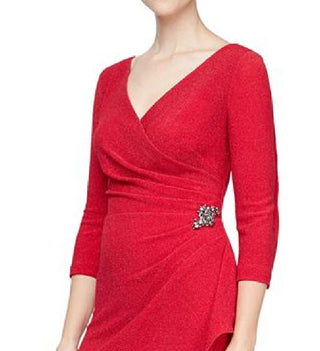 Vestido tubinho falso com detalhes embelezados SL Fashions para mulheres, vermelho, tamanho 16