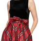 Vestido xadrez de veludo com cinto feminino SL Fashions, preto, tamanho 14