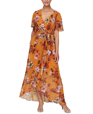 Vestido longo feminino com estampa floral SL Fashions, amarelo, tamanho 16