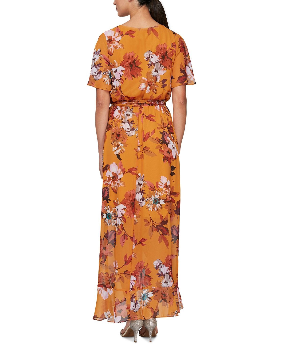 Vestido longo feminino com estampa floral SL Fashions, amarelo, tamanho 16