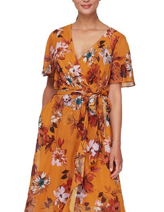 Vestido longo feminino com estampa floral SL Fashions, amarelo, tamanho 16