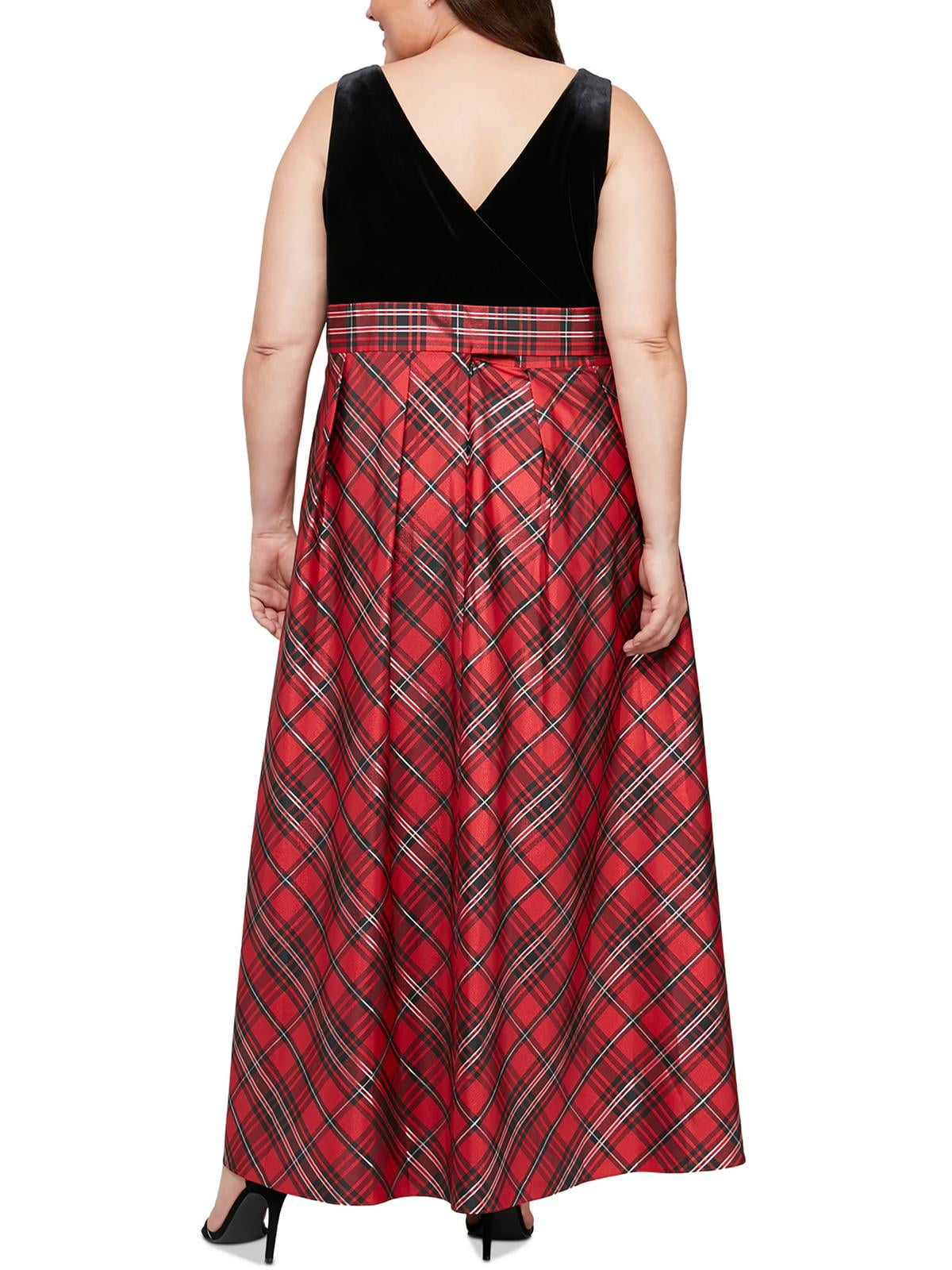 Vestido xadrez feminino SL Fashions com cinto evasê, preto, tamanho 18