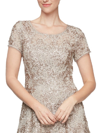 Vestido midi com glitter SL Fashions para mulheres, tamanho 6, marrom, para coquetel e festa