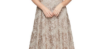 Vestido midi com glitter SL Fashions para mulheres, tamanho 6, marrom, para coquetel e festa