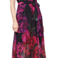 Vestido longo com estampa falsa e envoltório feminino SL Fashions, preto, tamanho 6