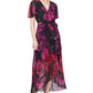 Vestido longo com estampa falsa e envoltório feminino SL Fashions, preto, tamanho 6