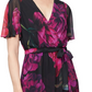 Vestido longo com estampa falsa e envoltório feminino SL Fashions, preto, tamanho 6