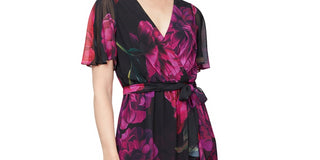 Vestido longo com estampa falsa e envoltório feminino SL Fashions, preto, tamanho 6