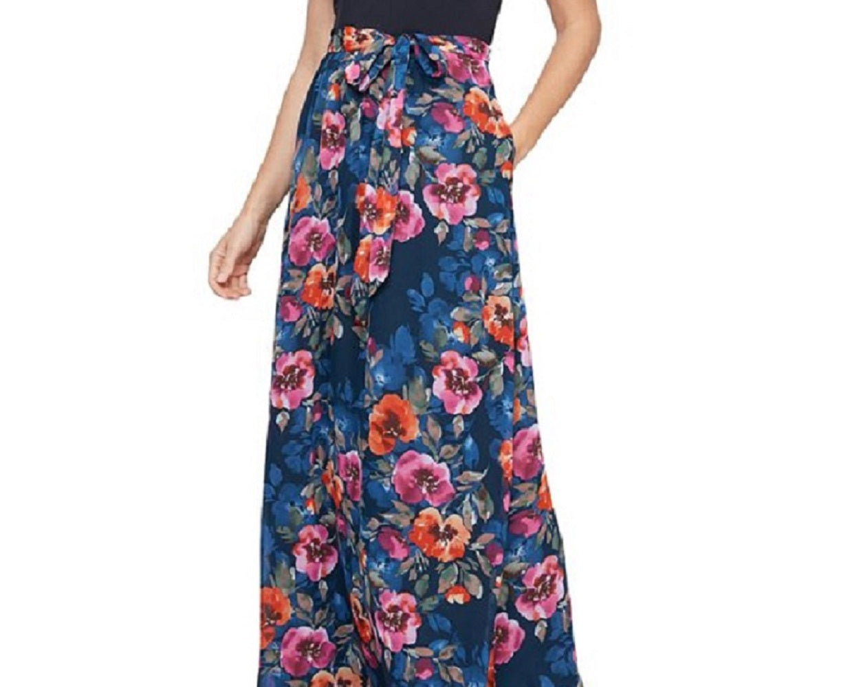 Vestido longo feminino SL Fashions, azul, tamanho 6, com estampa de mídia mista